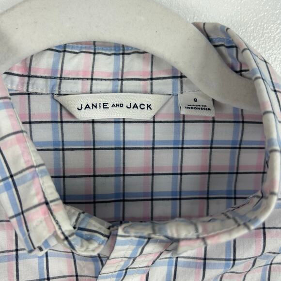 Janie and Jack Blue Pink Plaid Button Front Shirt Long Sleeved Boys Size 8 - Picture 3 of 6